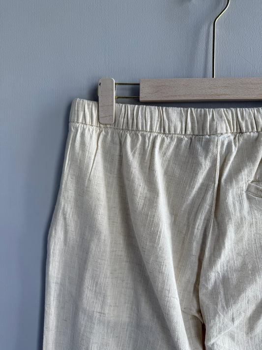 BEIGE RELAX FIT LINEN TROUSERS