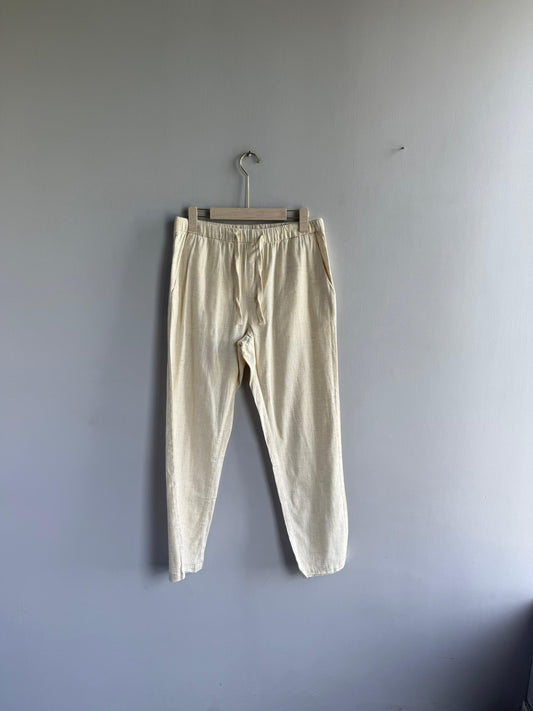BEIGE RELAX FIT LINEN TROUSERS