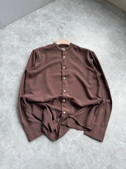 BROWN IMPORTED CRUSHED MANDRIAN COLLAR SHIRT