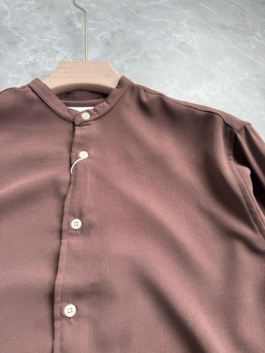 BROWN IMPORTED CRUSHED MANDRIAN COLLAR SHIRT