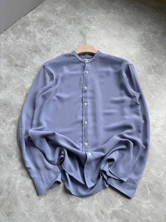BLUE IMPORTED CRUSHED MANDRIAN COLLAR SHIRT