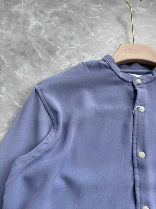 BLUE IMPORTED CRUSHED MANDRIAN COLLAR SHIRT