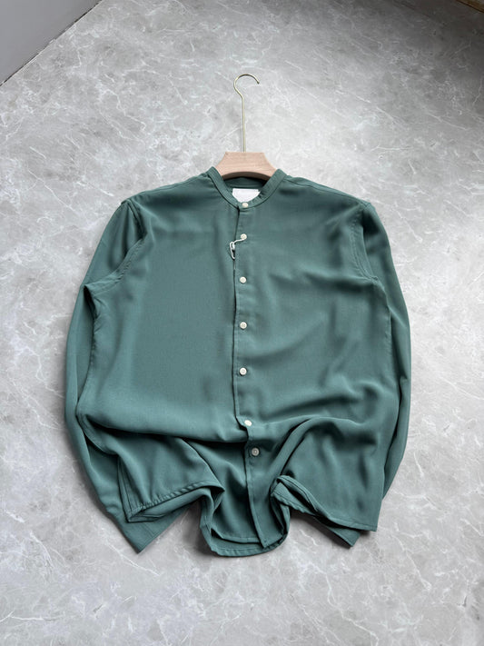 GREEN IMPORTED CRUSHED MANDRIAN COLLAR SHIRT