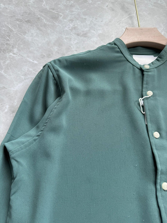 GREEN IMPORTED CRUSHED MANDRIAN COLLAR SHIRT