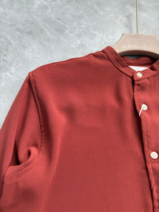 RED IMPORTED CRUSHED MANDRIAN COLLAR SHIRT