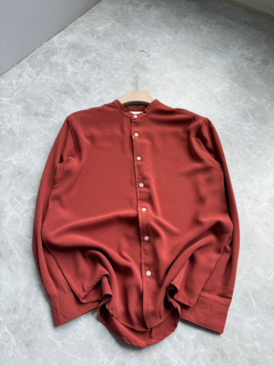RED IMPORTED CRUSHED MANDRIAN COLLAR SHIRT
