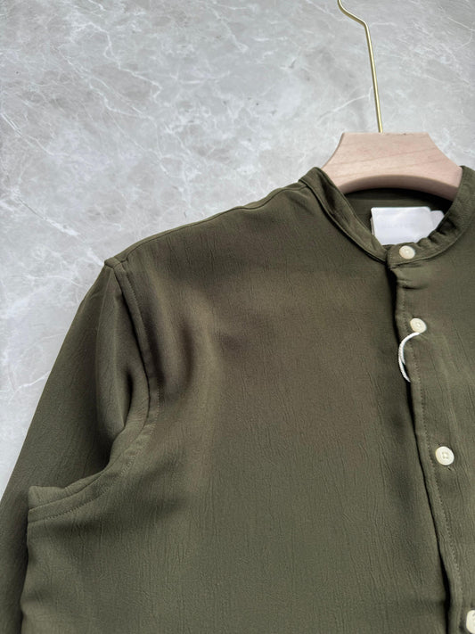 DARK GREEN IMPORTED CRUSHED MANDRIAN COLLAR SHIRT