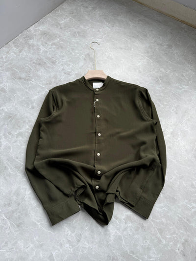 DARK GREEN IMPORTED CRUSHED MANDRIAN COLLAR SHIRT