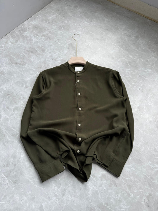 DARK GREEN IMPORTED CRUSHED MANDRIAN COLLAR SHIRT