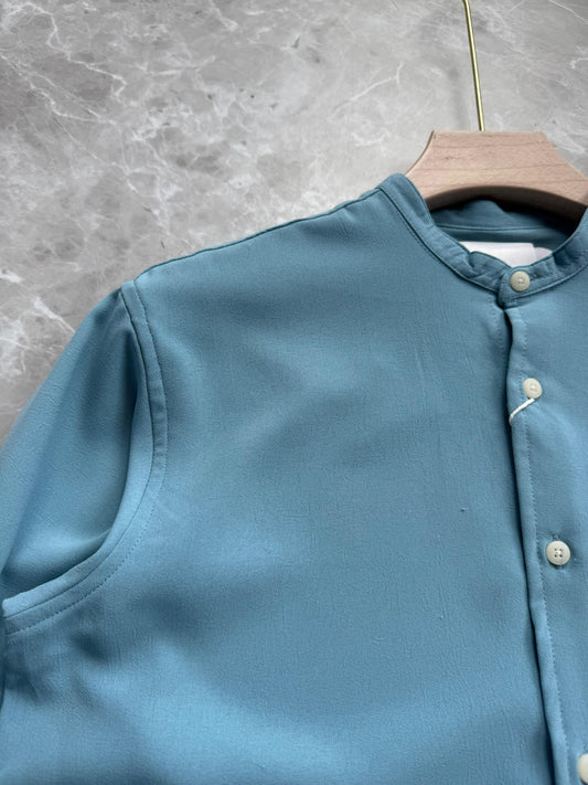 BLUE IMPORTED CRUSHED MANDRIAN COLLAR SHIRT