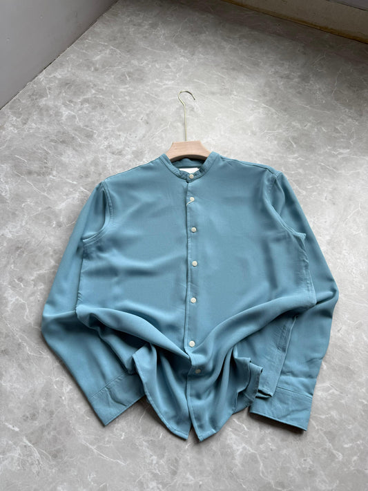 BLUE IMPORTED CRUSHED MANDRIAN COLLAR SHIRT