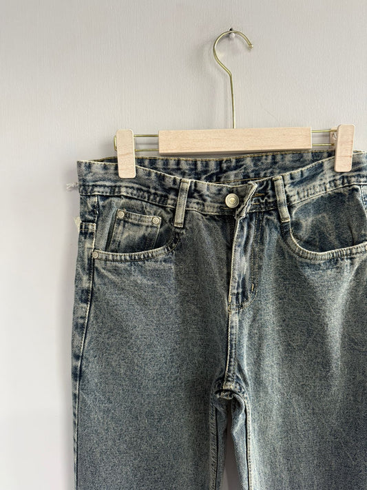 GRAY MOM FIT DENIM TROUSERS