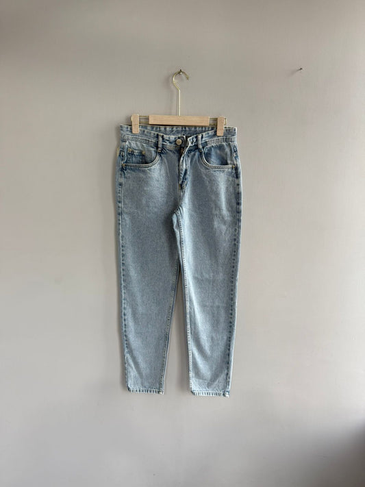 BLUE MOM FIT DENIM TROUSERS