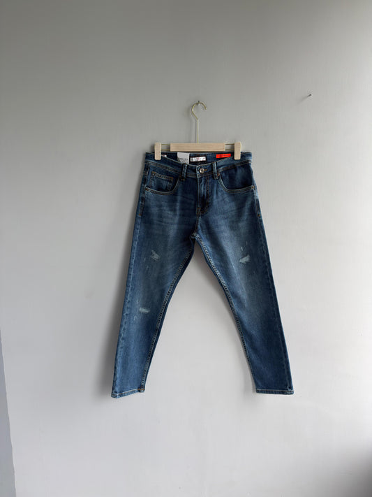 BLUE TORN DENIM TROUSERS