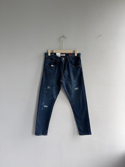 DARK BLUE TORN DENIM TROUSERS