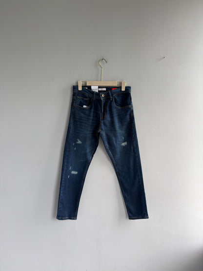 DARK BLUE TORN DENIM TROUSERS