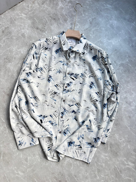 WHITE BLUE IMPORTED PRINTED SHIRT
