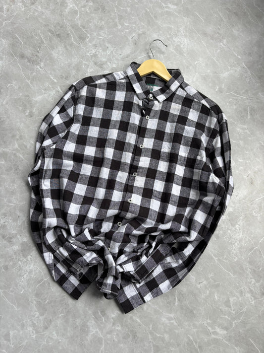BLACK WHITE LINEN FLANEL SHIRT