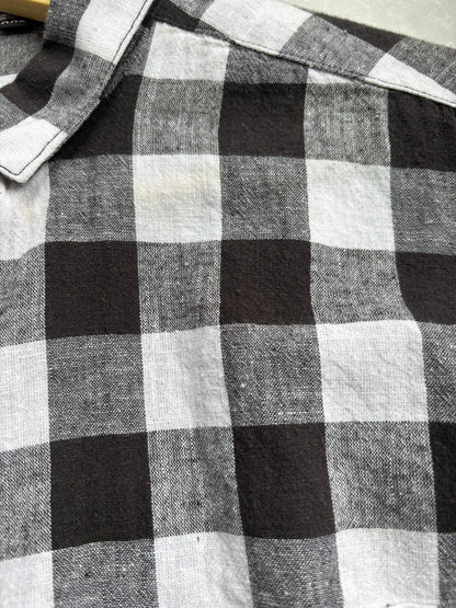 BLACK WHITE LINEN FLANEL SHIRT