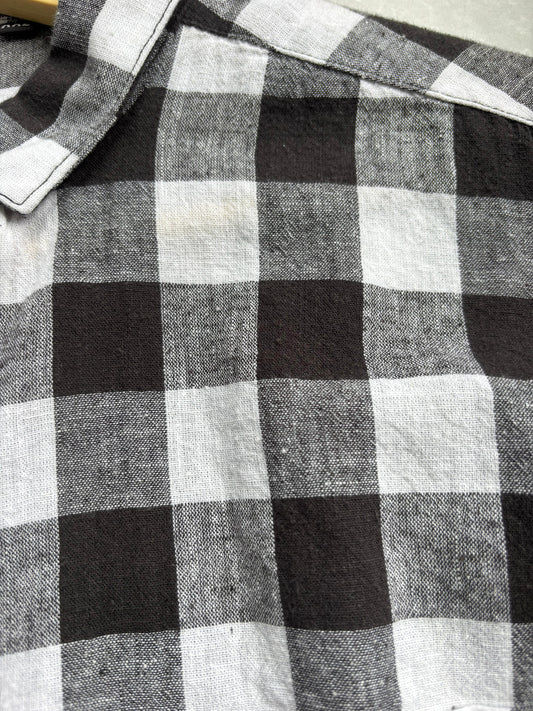 BLACK WHITE LINEN FLANEL SHIRT