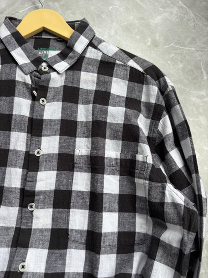 BLACK WHITE LINEN FLANEL SHIRT