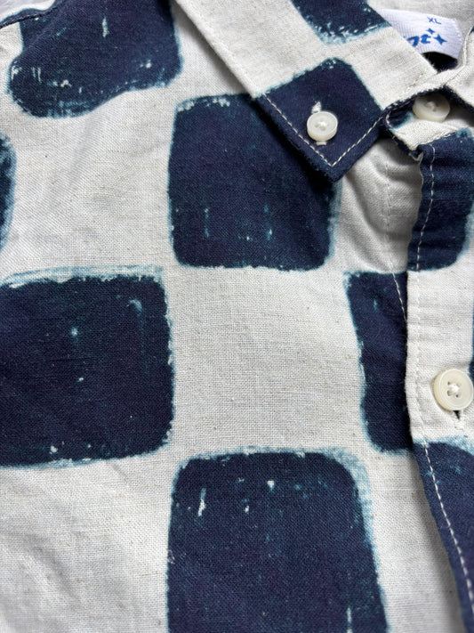 WHITE BLUE LINEN PRINTED SHIRT