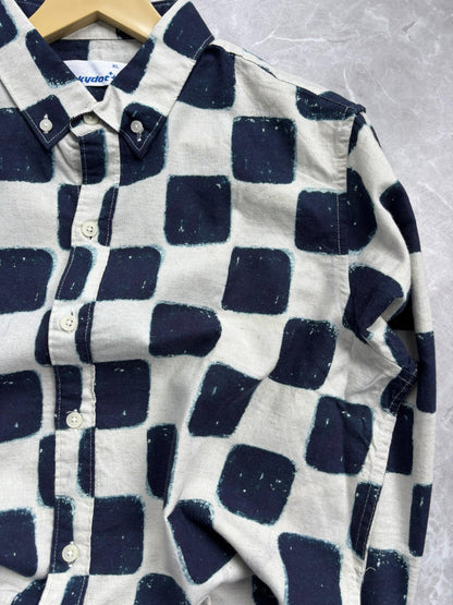 WHITE BLUE LINEN PRINTED SHIRT
