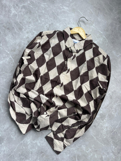 BROWN LINEN PRINTED SHIRT