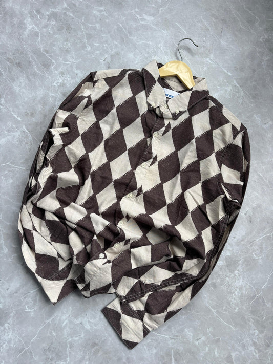 BROWN LINEN PRINTED SHIRT