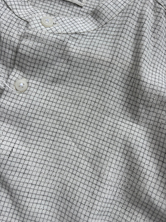 WHITE FLANEL MANDRIAN COLLAR SHIRT