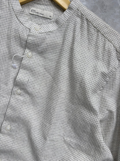 WHITE FLANEL MANDRIAN COLLAR SHIRT