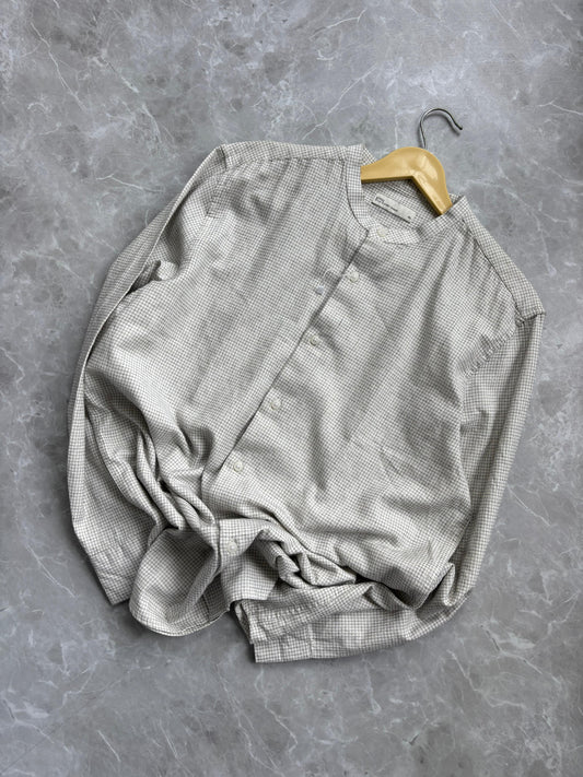 WHITE FLANEL MANDRIAN COLLAR SHIRT
