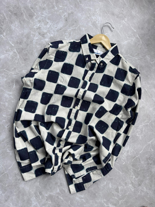 WHITE BLUE LINEN PRINTED SHIRT
