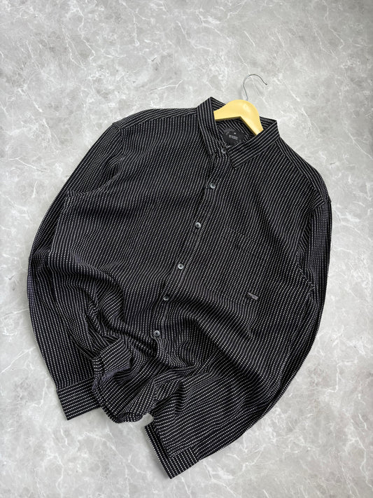 BLACK IMPORTED MANDRAIN COLLAR SHIRT