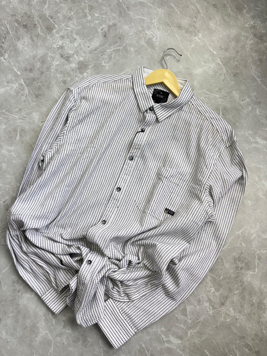 WHITE IMPORTED MANDRIAN COLLAR SHIRT