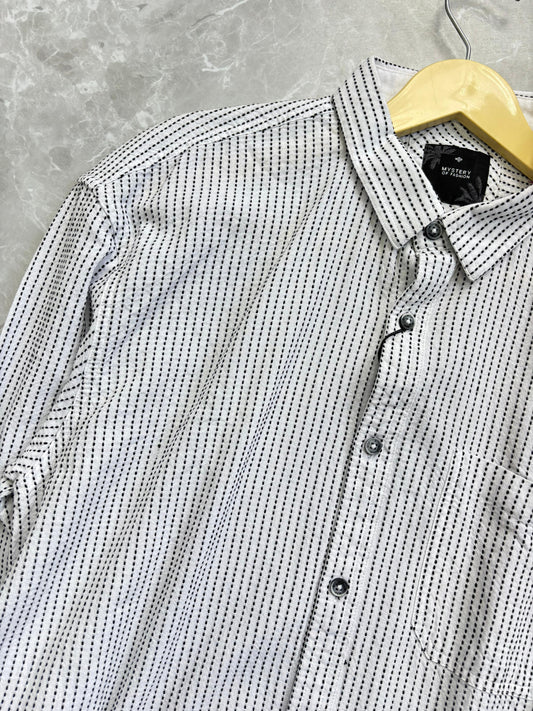 WHITE IMPORTED MANDRIAN COLLAR SHIRT