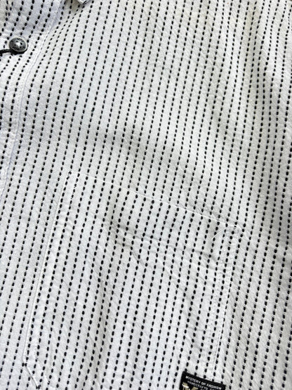 WHITE IMPORTED MANDRIAN COLLAR SHIRT