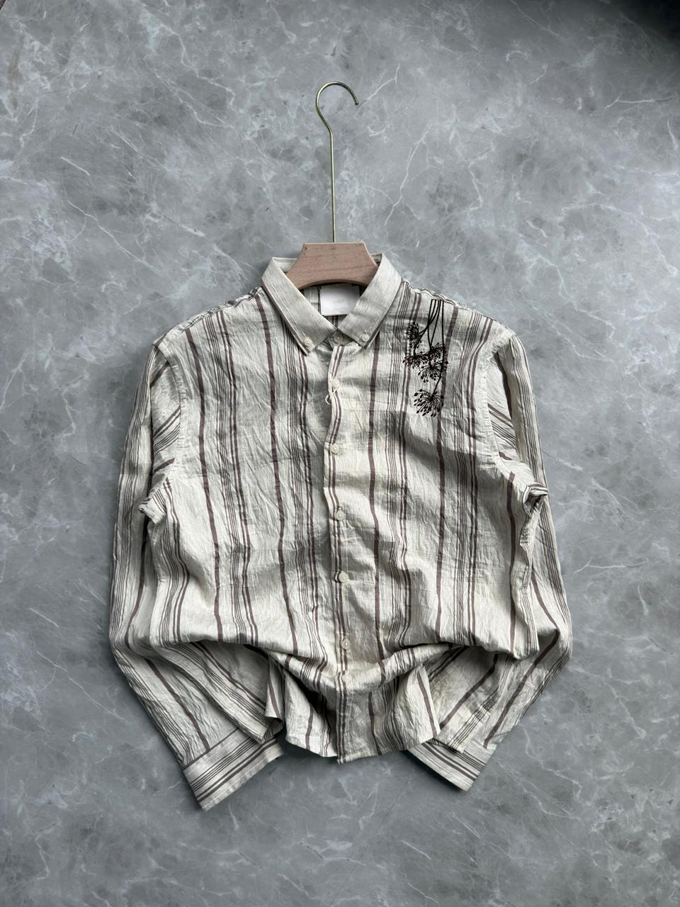 IMPORTED BROWN STRIPE EMBROIDERY SHIRT