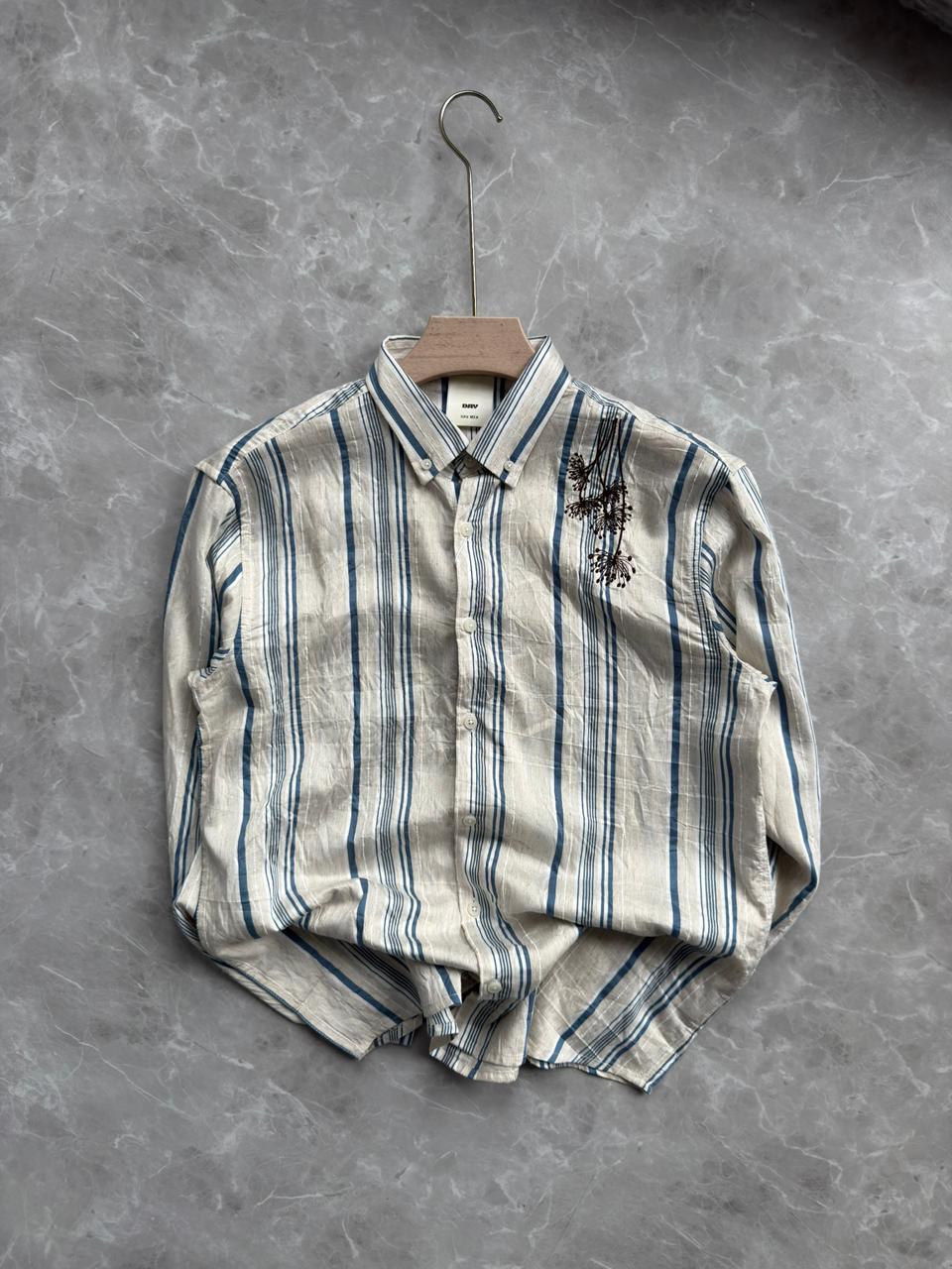 IMPORTED BLUE STRIPES EMBROIDERY SHIRT