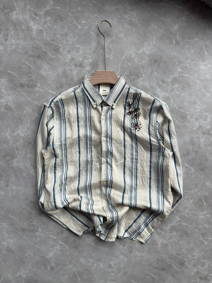 IMPORTED BLUE STRIPES EMBROIDERY SHIRT