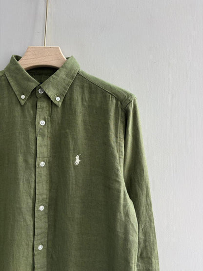 GREEN PURE LINEN SHIRT