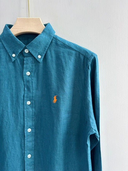 PEACOCK BLUE PURE LINEN SHIRT