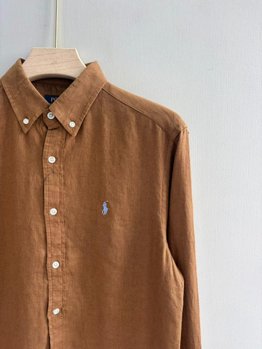 BROWN PURE LINEN SHIRT
