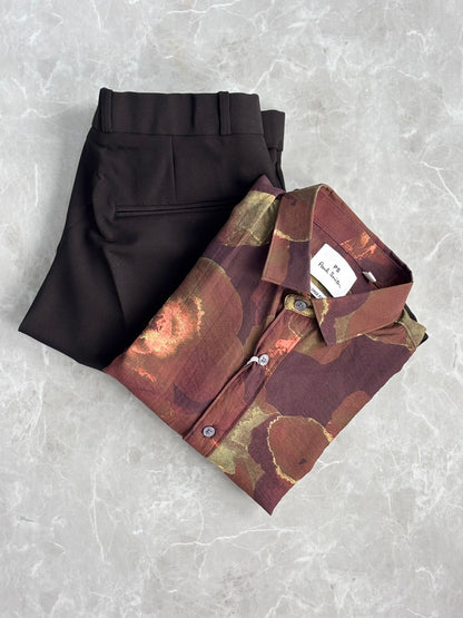 BROWN IMPORTED CRUSHED PRINTED SHIRT