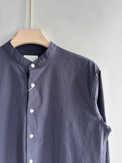 BLUE IMPORTED CRUSHED MANDRAIN COLLAR SHIRT