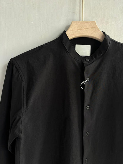 BLACK IMPORTED CRUSHED MANDRAIN COLLAR SHIRT