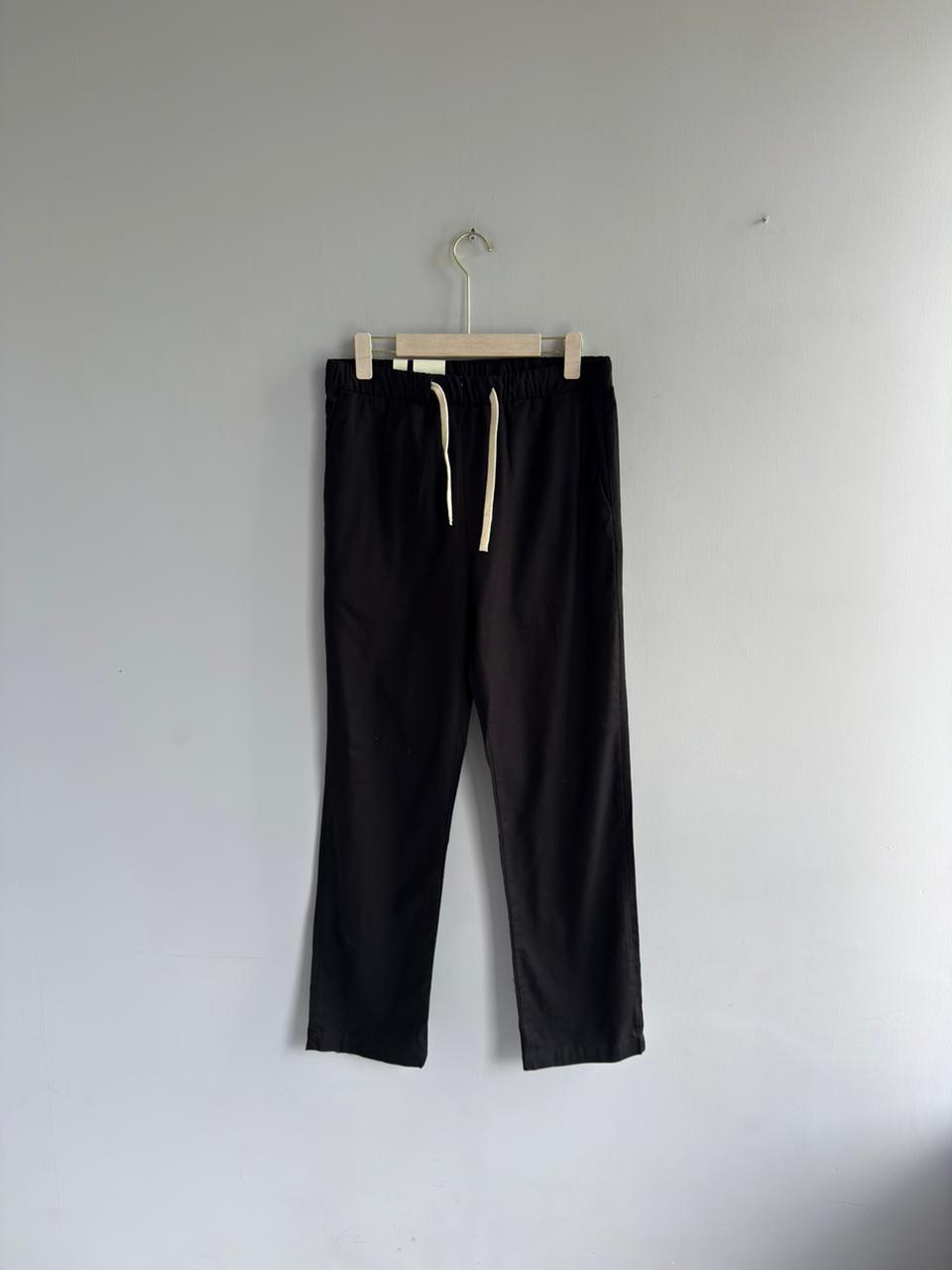 BLACK RELAX FIT LINEN TROUSERS