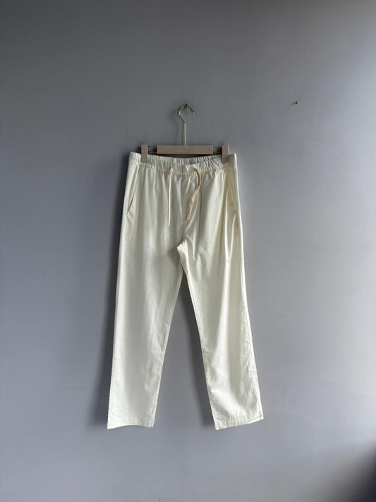 CREAM RELAX FIT LINEN TROUSERS