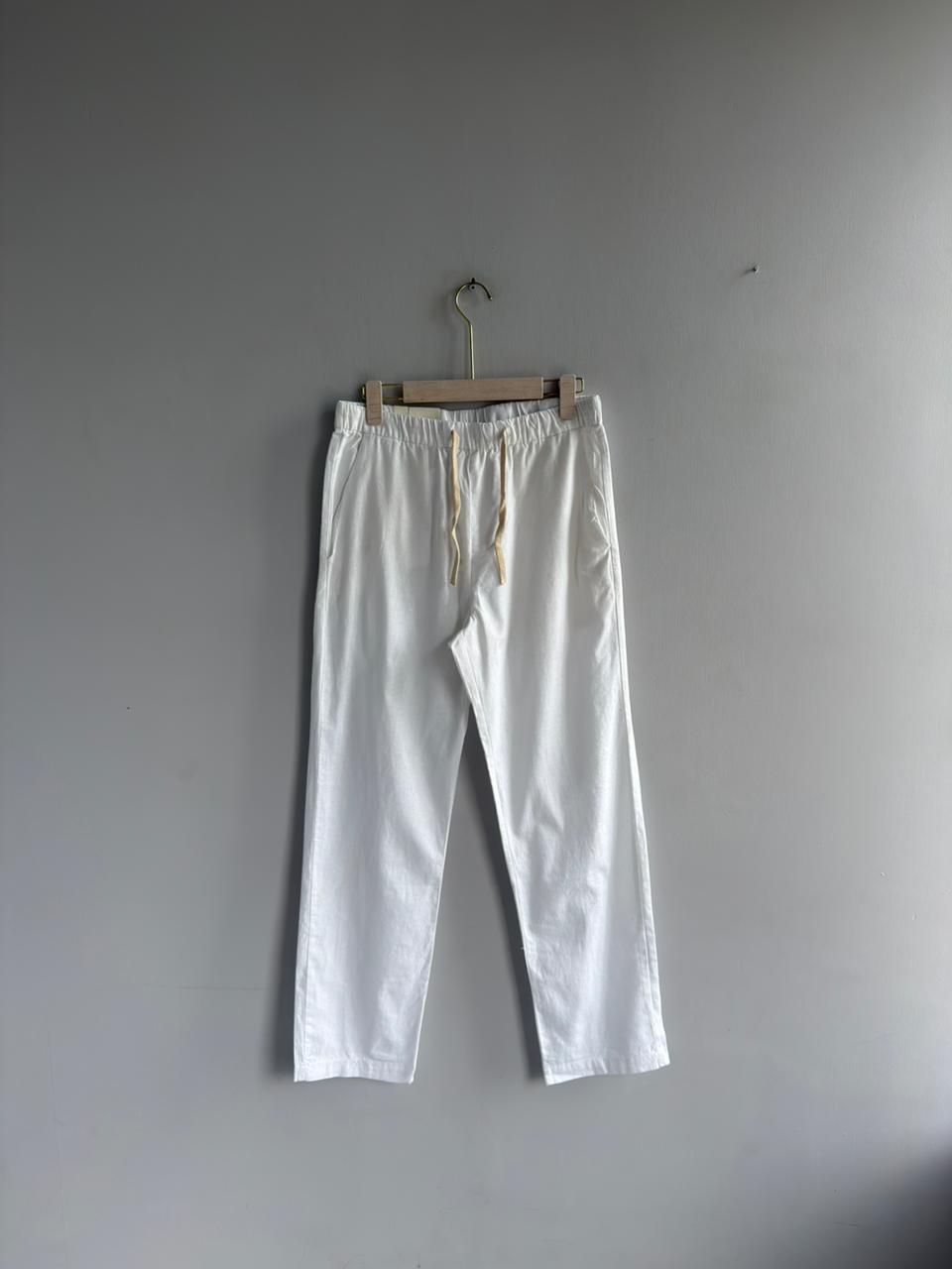 WHITE RELAX FIT LINEN TROUSERS