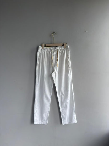 WHITE RELAX FIT LINEN TROUSERS